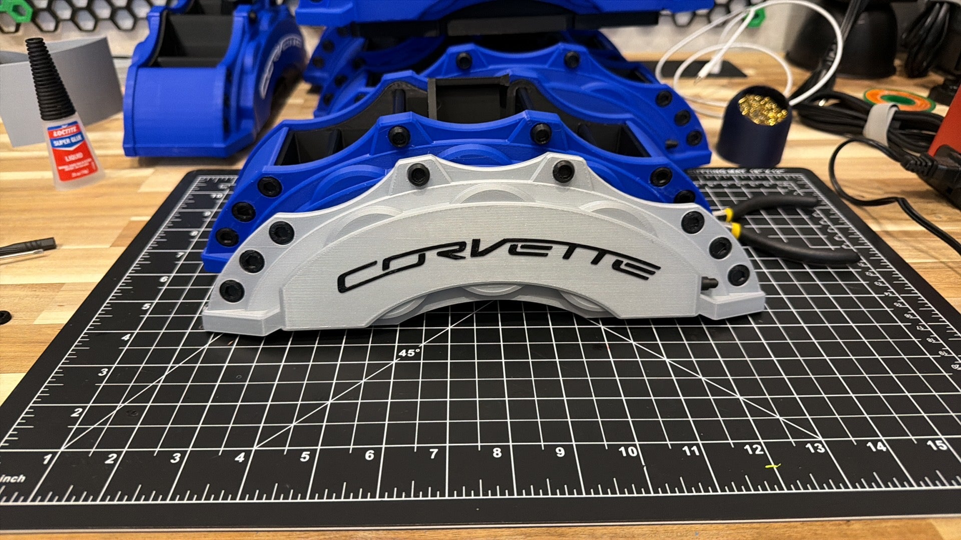 Corvette brake caliper with black text desk organizer